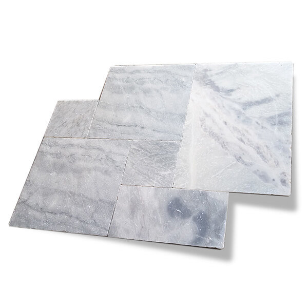 Ice White Tumbled Size: 6″ x 12″ – 12″ x 24″ – 16″ x 24″ – 16″ x 16″ 24″ x 24″ – French Pattern
